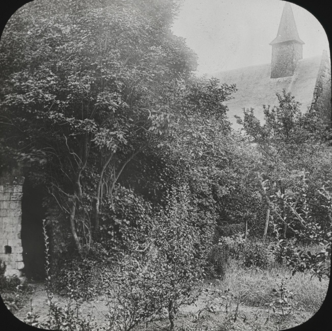 Château, ruines et chapelle, Lucheux,  photo plaque verre, positif 8,5x10 cm