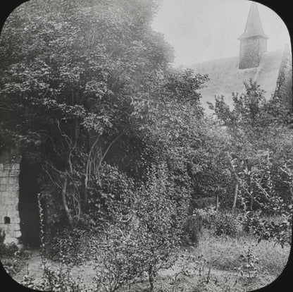 Château, ruines et chapelle, Lucheux,  photo plaque verre, positif 8,5x10 cm