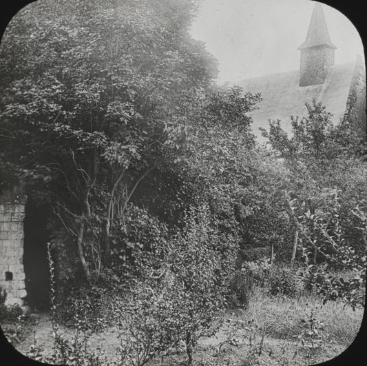 Château, ruines et chapelle, Lucheux,  photo plaque verre, positif 8,5x10 cm