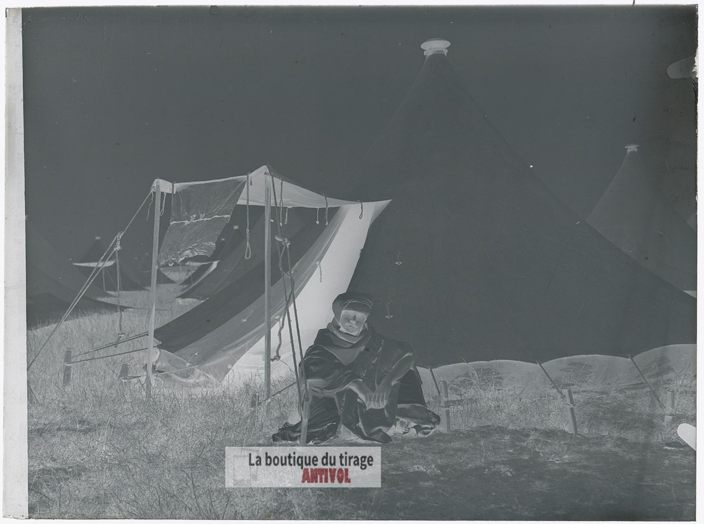 Soldat nord-africain, Bois-l’Évêque, plaque verre, photo, négatif 9x12 cm