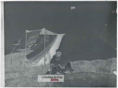 Soldat nord-africain, Bois-l’Évêque, plaque verre, photo, négatif 9x12 cm