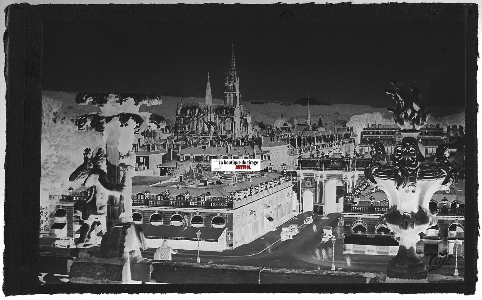 Plaque verre photo vintage, négatif noir & blanc 9x14 cm, place Stanislas Nancy