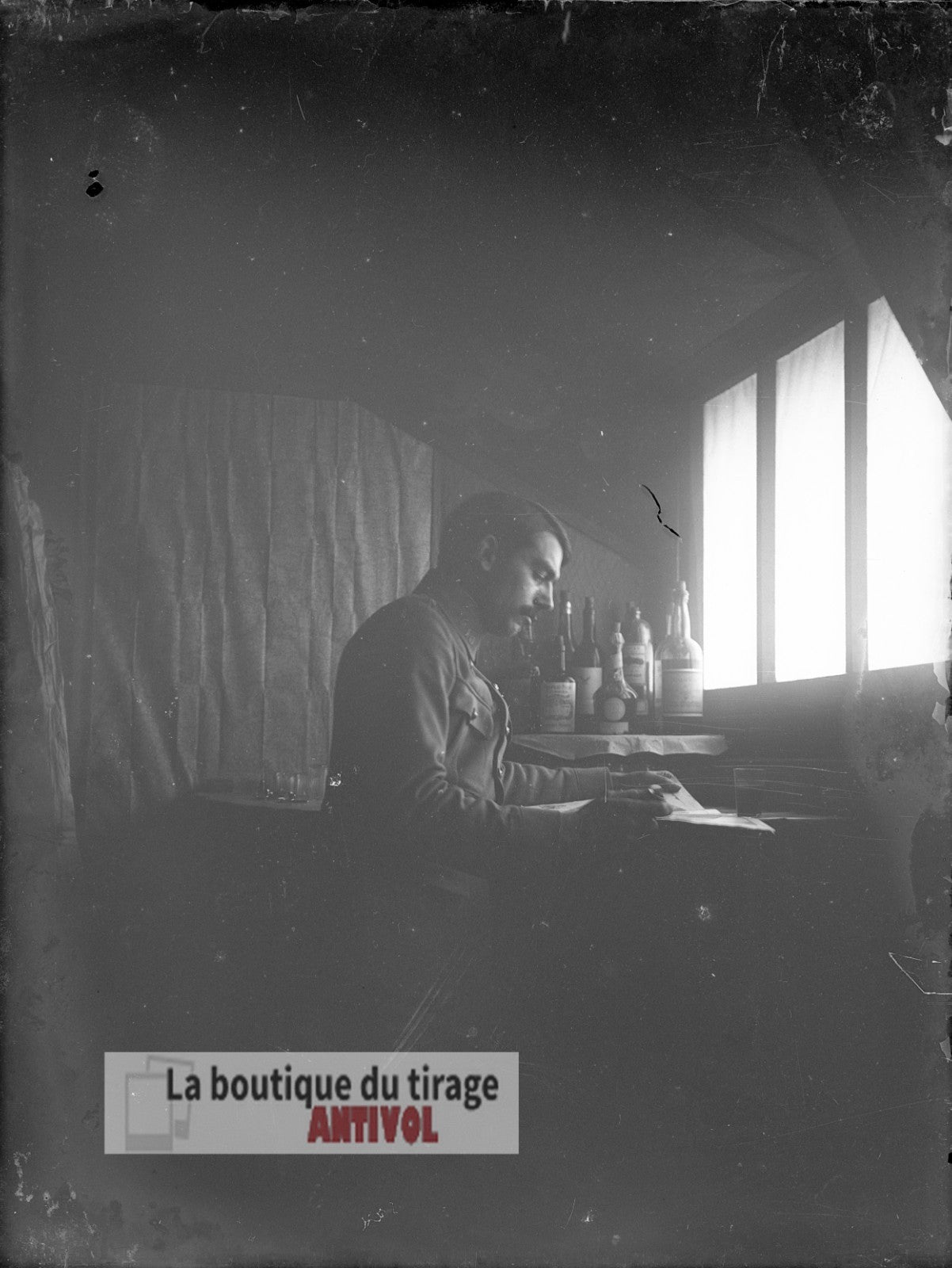 Militaire, soldat, guerre, plaque verre, photo ancienne, négatif 9x12 cm