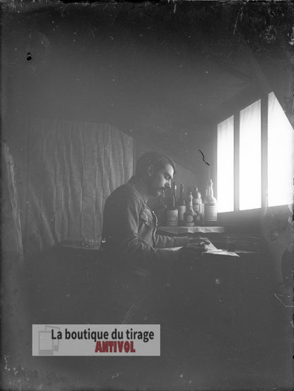 Militaire, soldat, guerre, plaque verre, photo ancienne, négatif 9x12 cm