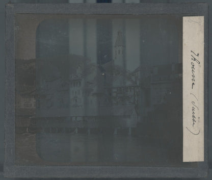Thoune et le pont de l’Aar, photo plaque verre, noir & blanc, positif 8,5x10 cm