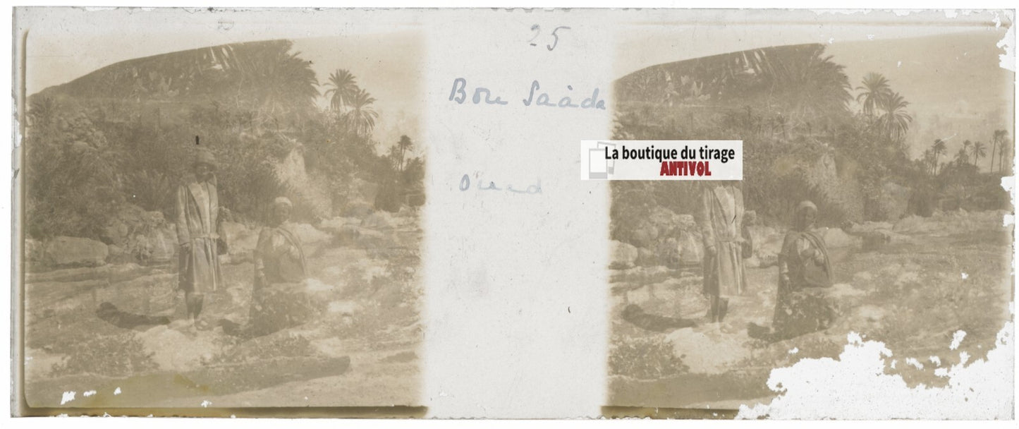 Bou Saâda, Algérie, Plaque verre stéréoscopie, positif noir & blanc 4,5x10,7 cm