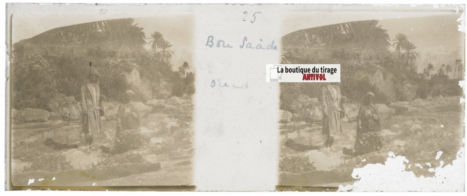 Bou Saâda, Algérie, Plaque verre stéréoscopie, positif noir & blanc 4,5x10,7 cm
