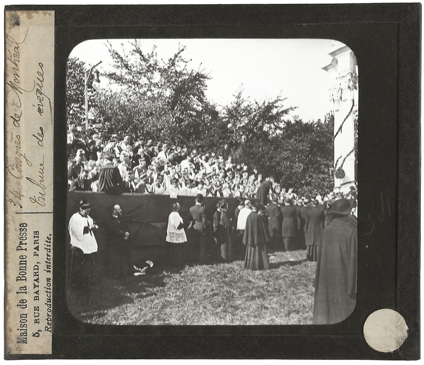 Tribune des évêques, Congrès Montréal, photo plaque de verre, positif 8,5x10 cm