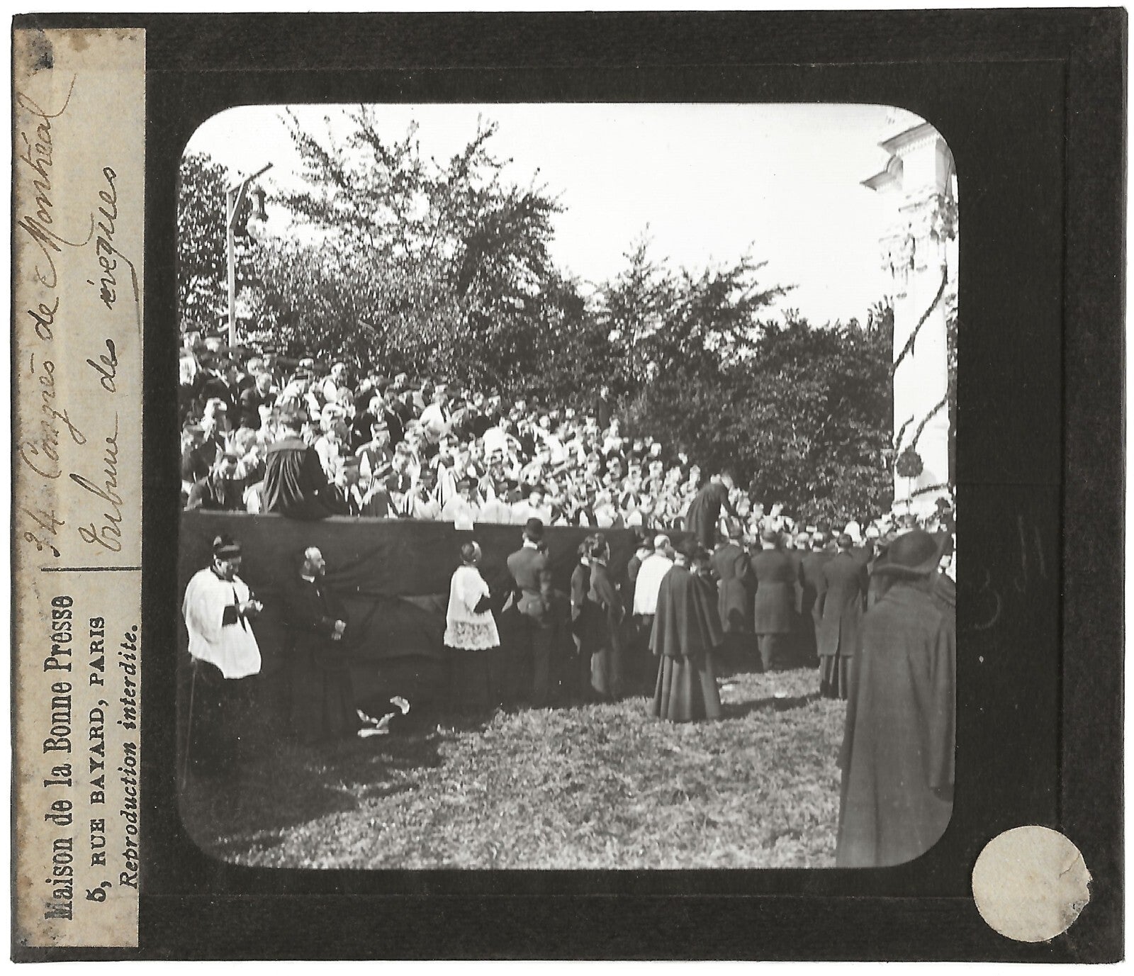 Tribune des évêques, Congrès Montréal, photo plaque de verre, positif 8,5x10 cm