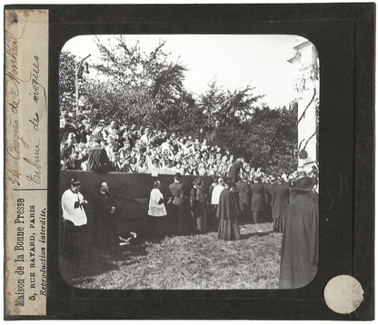 Tribune des évêques, Congrès Montréal, photo plaque de verre, positif 8,5x10 cm