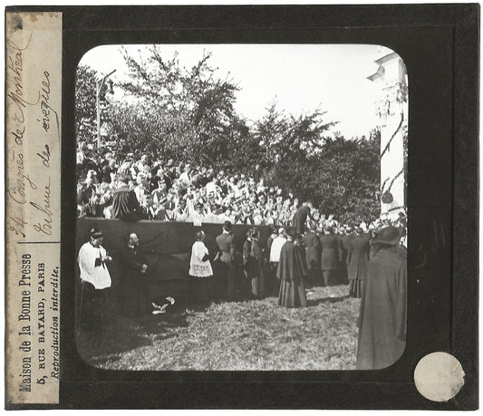 Tribune des évêques, Congrès Montréal, photo plaque de verre, positif 8,5x10 cm