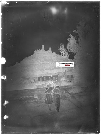 Couple, amour, Plaque verre photo ancienne, négatif noir & blanc 9x12 cm