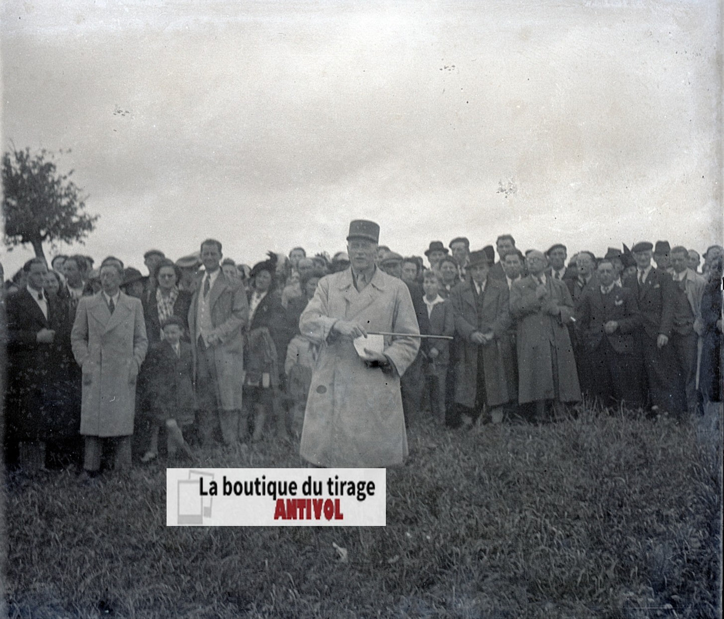 Cérémonie militaire France, plaque verre, photo ancienne, négatif N&B 6x13 cm