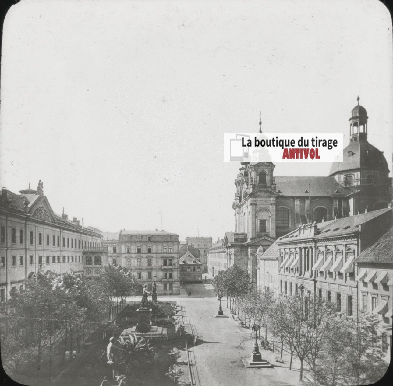 Schillerplatz, Mannheim, photo ancienne plaque verre, positif 8,5x10 cm