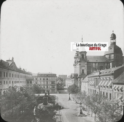 Schillerplatz, Mannheim, photo ancienne plaque verre, positif 8,5x10 cm