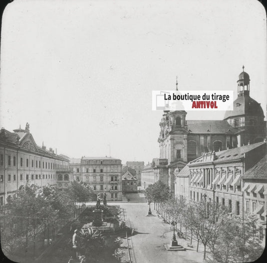 Schillerplatz, Mannheim, photo ancienne plaque verre, positif 8,5x10 cm