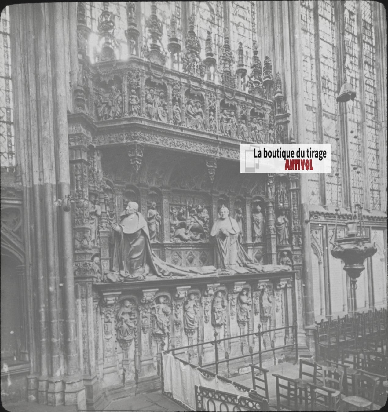 Tombeau des cardinaux d'Amboise, Rouen, photo plaque verre, positif 8,5x10 cm