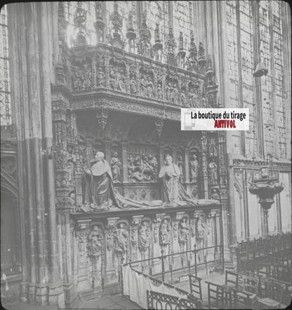 Tombeau des cardinaux d'Amboise, Rouen, photo plaque verre, positif 8,5x10 cm