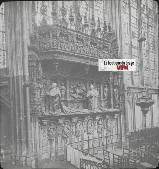 Tombeau des cardinaux d'Amboise, Rouen, photo plaque verre, positif 8,5x10 cm