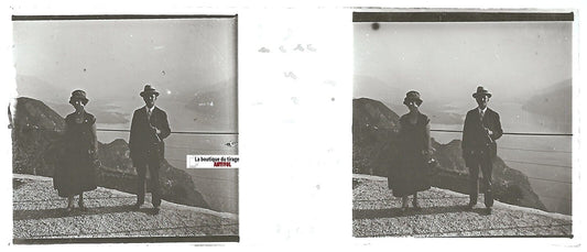 Lac du Bourget, Plaque verre photo stéréo, positif noir & blanc 4,5x10,7 cm