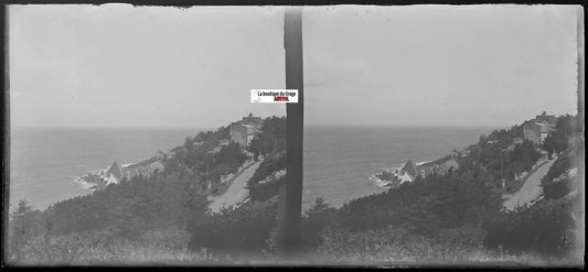 Perros-Guirec, Bretagne, Plaque verre photo stéréo, négatif noir & blanc 6x13 cm