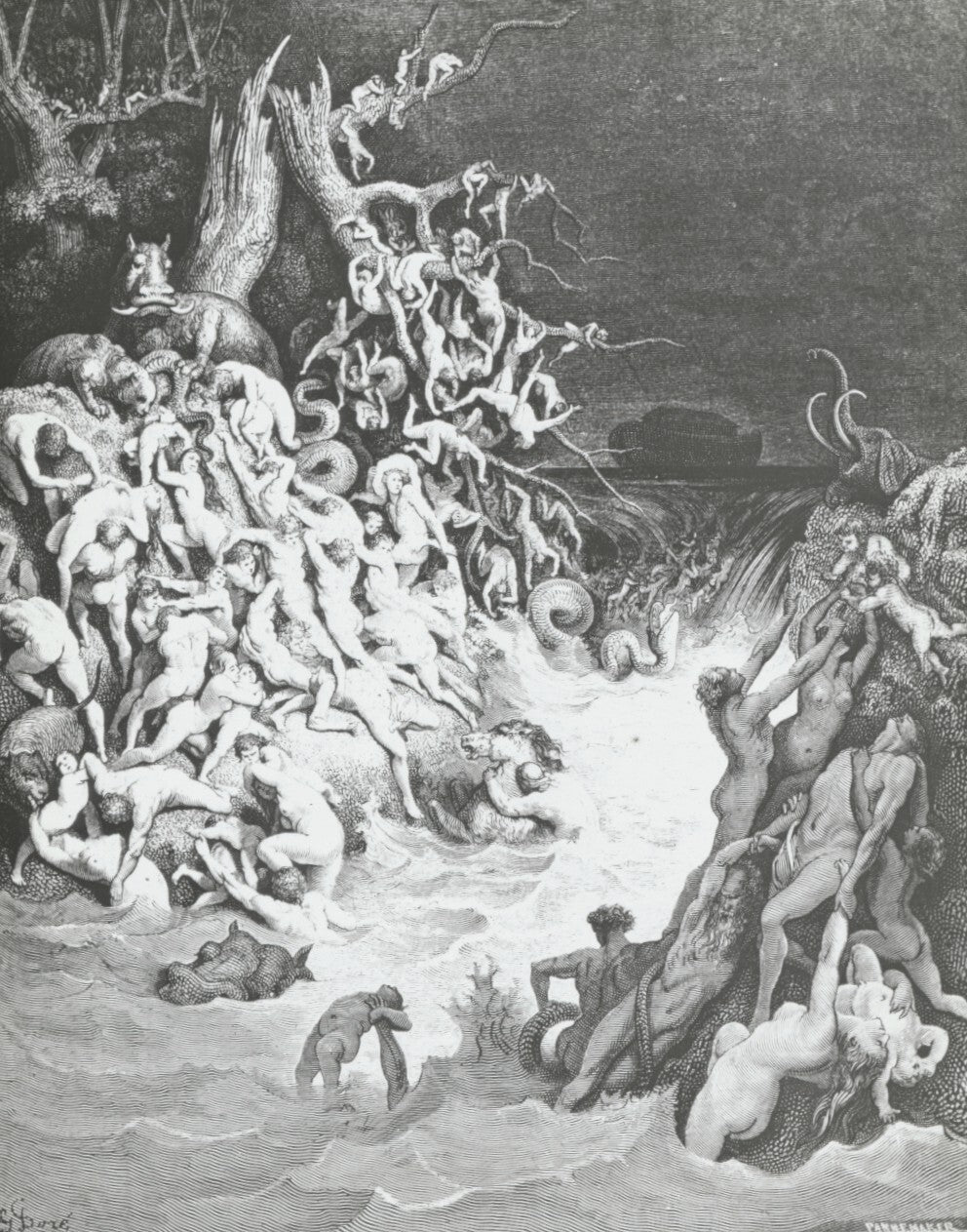 Le déluge, Bible de Doré, dessin, plaque de verre, positif 8,5x10 cm