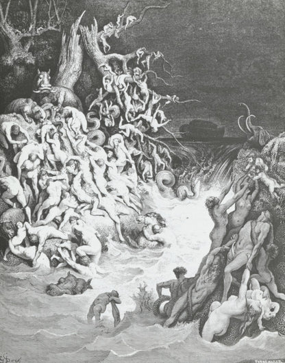 Le déluge, Bible de Doré, dessin, plaque de verre, positif 8,5x10 cm