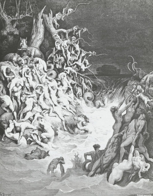 Le déluge, Bible de Doré, dessin, plaque de verre, positif 8,5x10 cm