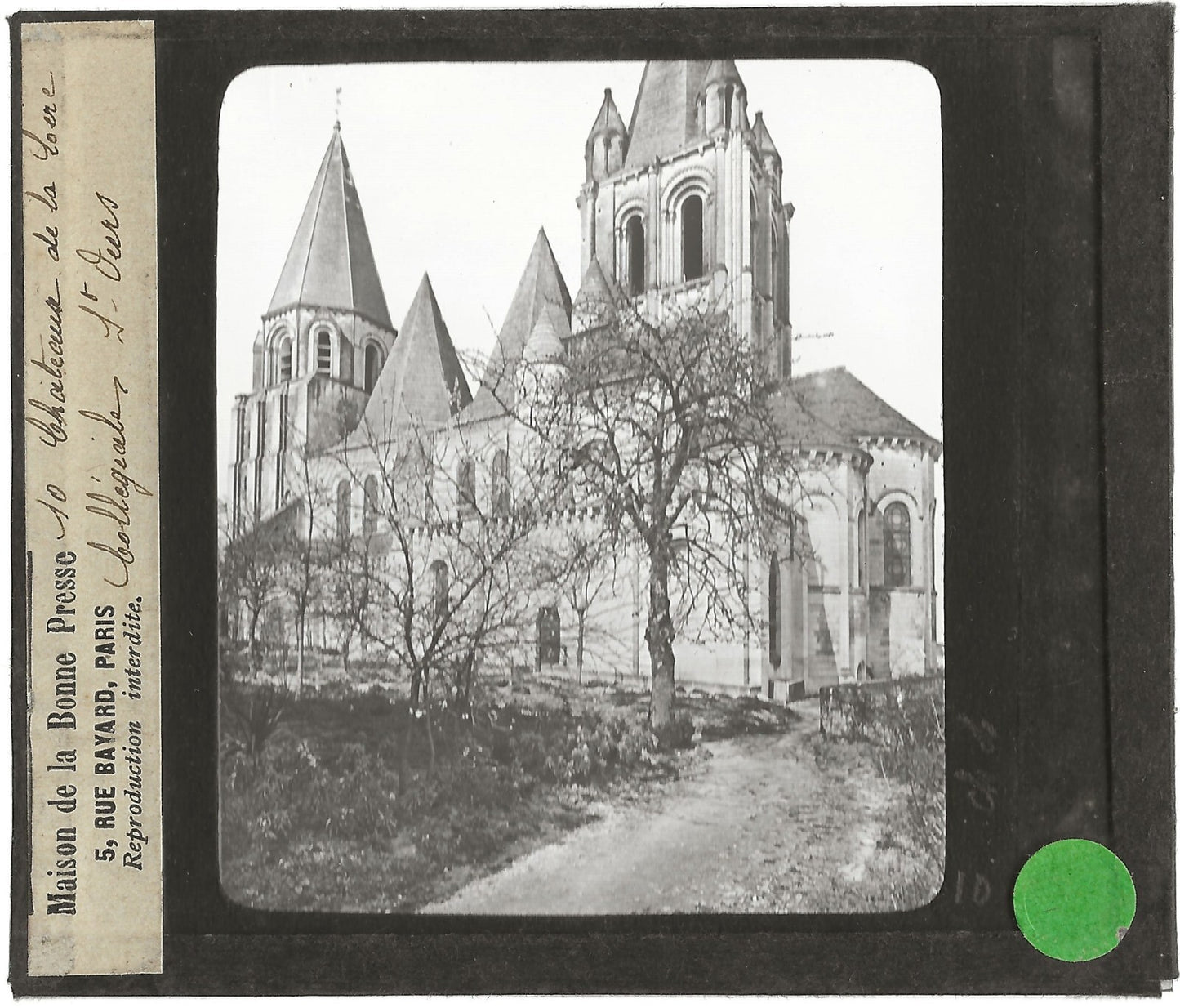 Collégiale Saint-Ours, Loches, photo ancienne plaque de verre, positif 8,5x10 cm