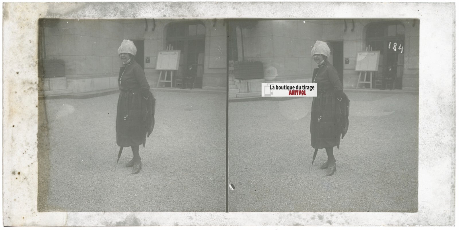 Personnages, Longchamp, Paris, plaque verre stéréoscopique, positif 8,5x17 cm