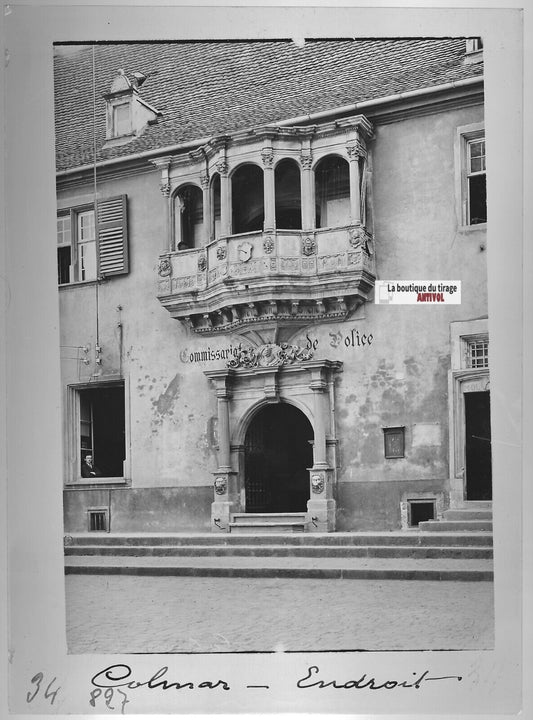 Plaque verre photo ancienne positif noir et blanc 13x18 cm Colmar Police France