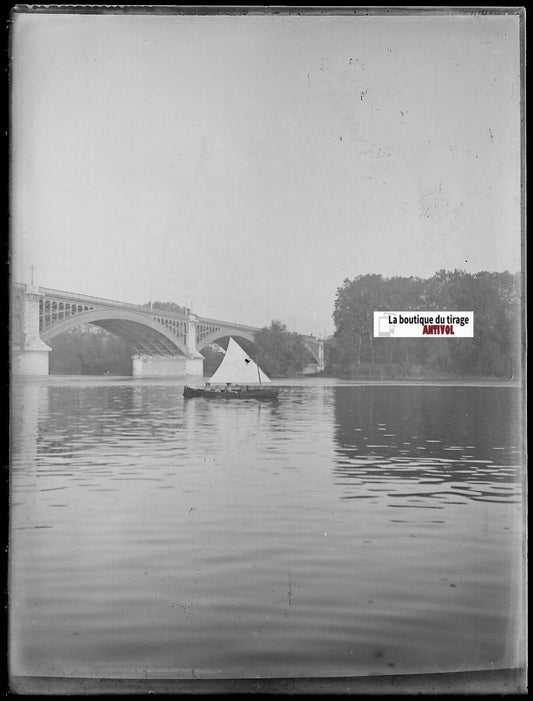 Pont Saint-Michel, Toulouse, Plaque verre photo, négatif noir & blanc 9x12 cm