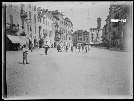 Savigliano, Italie, Plaque verre photo ancienne, négatif noir & blanc 9x12 cm