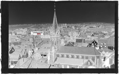 Plaque verre photo ancienne, négatif noir & blanc 9x14 cm, Pfaffenhoffen, église