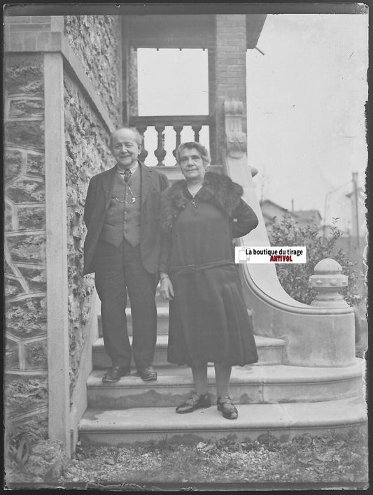 Couple, amour, Plaque verre photo ancienne, négatif noir & blanc 9x12 cm