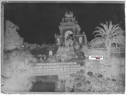 Barcelone, Parc Ciutadella, Plaque verre photo, négatif noir & blanc 9x12 cm