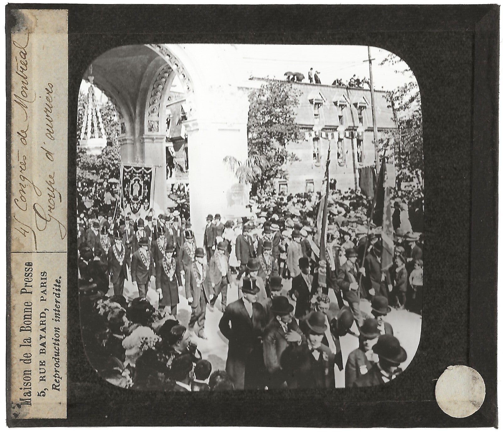 Ouvriers, Canada Congrès Montréal, photo plaque de verre, positif 8,5x10 cm