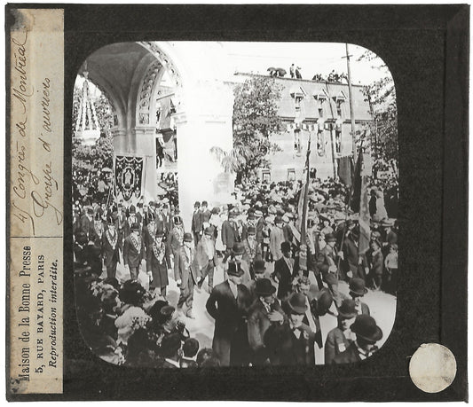 Ouvriers, Canada Congrès Montréal, photo plaque de verre, positif 8,5x10 cm
