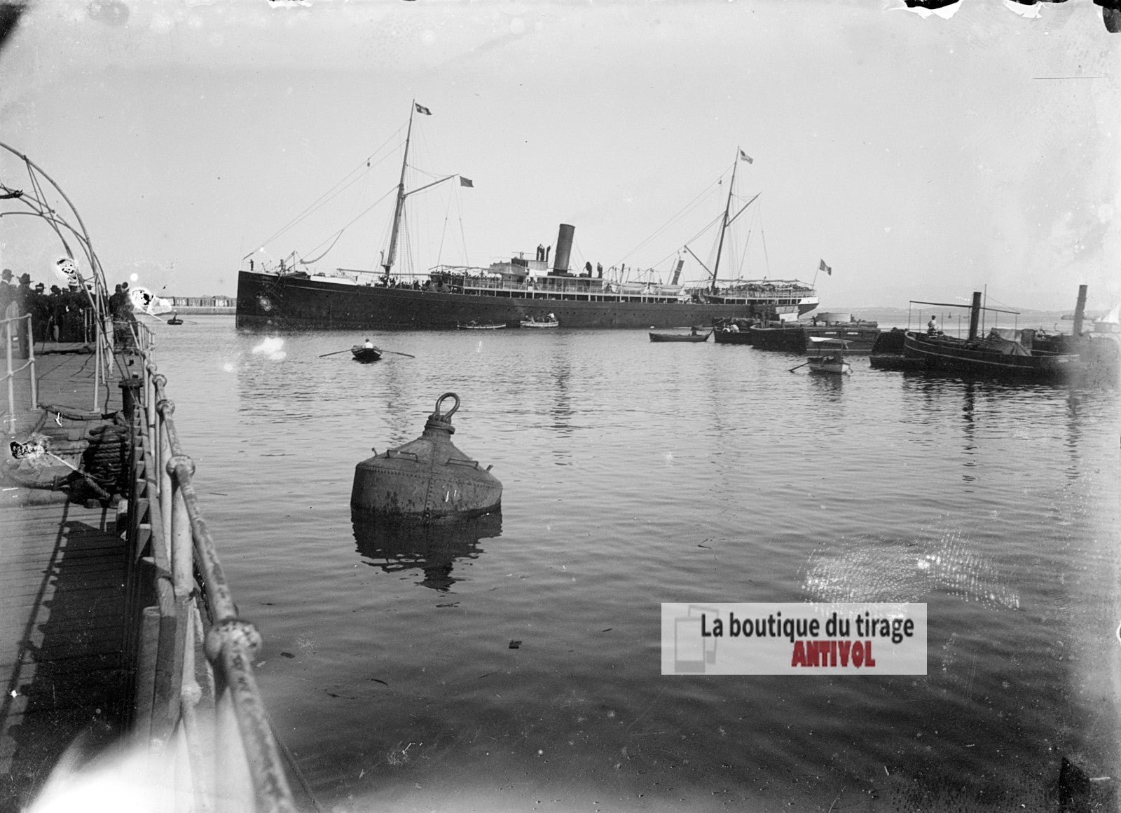 Paquebot dans le port d’Alger, plaque verre photo ancienne, négatif 9x12 cm