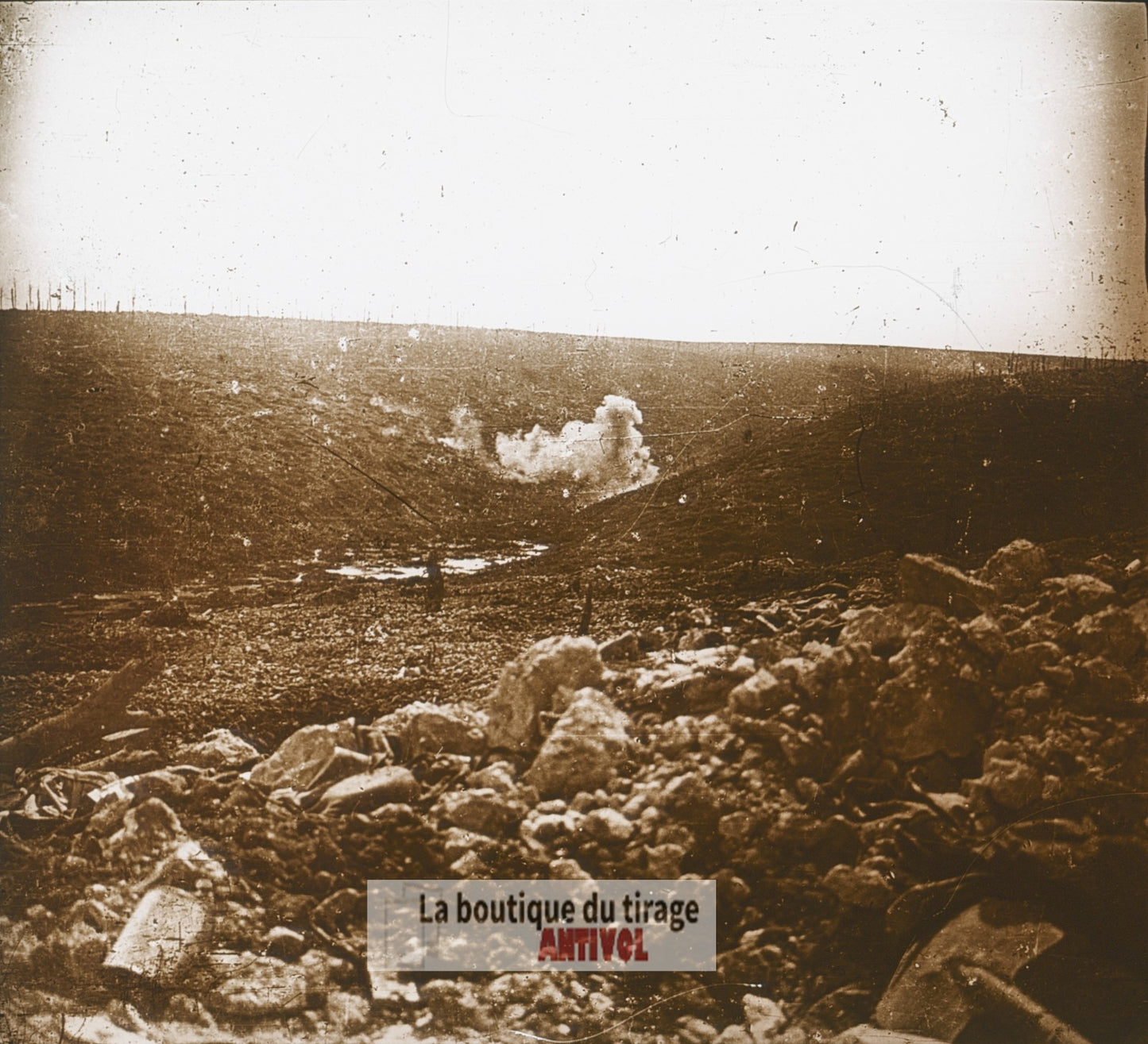 Mont Téton, bombardement, guerre WW1, plaque verre photo ancienne stéréo 6x13 cm