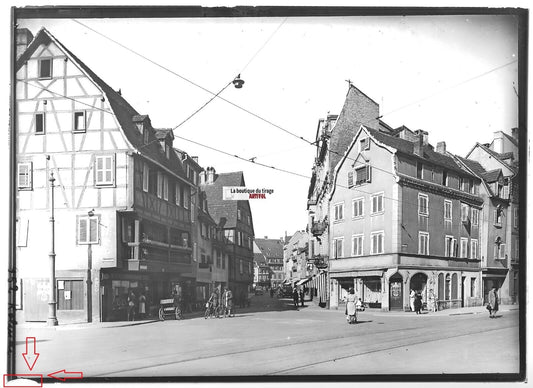 Plaque verre photo ancienne positif noir & blanc 13x18 cm Colmar Occupation