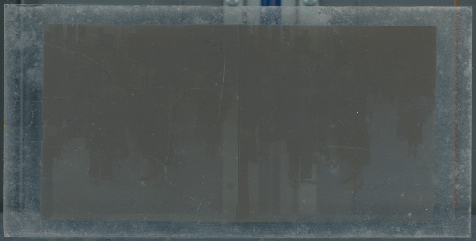 Scène de vie, Longchamp, Paris, plaque verre stéréoscopique, positif 8,5x17 cm