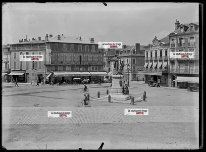 Tarbes, voitures, café, photos plaque de verre, lot de 4 négatifs 13x18 cm