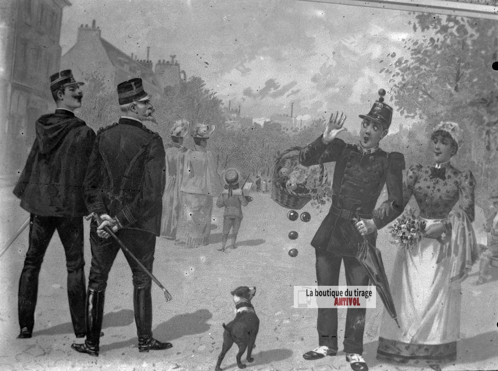 Illustration humoristique, dessin, plaque verre photo ancienne, négatif 9x12 cm