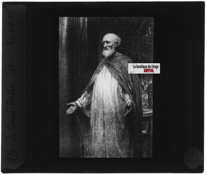 Luc, scène religieuse, dessin peinture plaque de verre, positif 8,5x10 cm