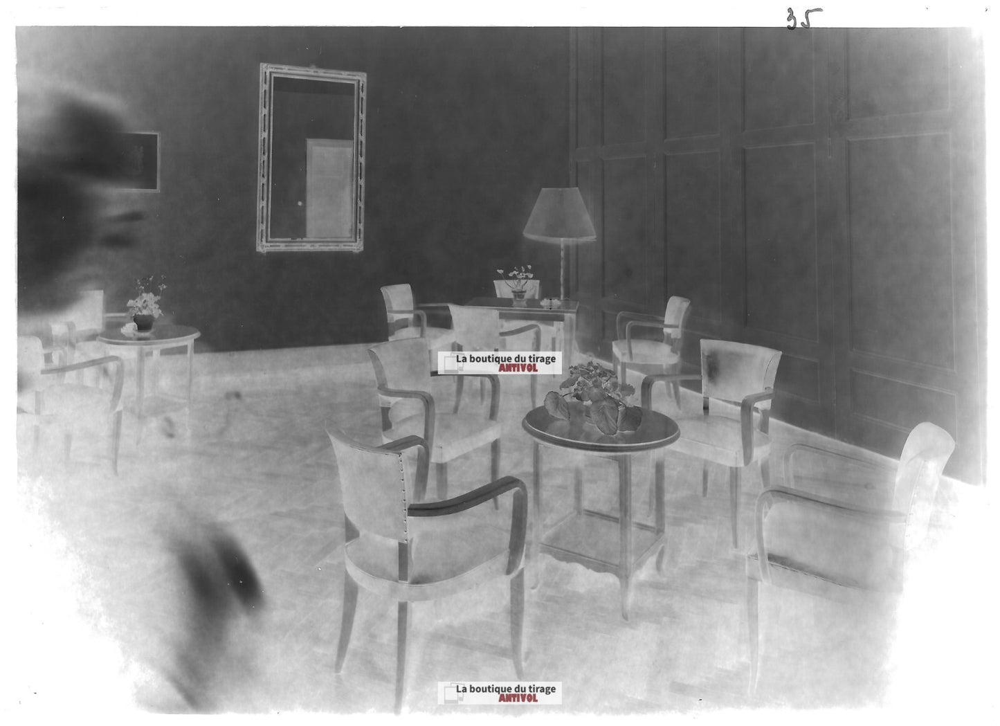 Plaque verre photo ancienne négatif noir et blanc 13x18 cm salon ancien