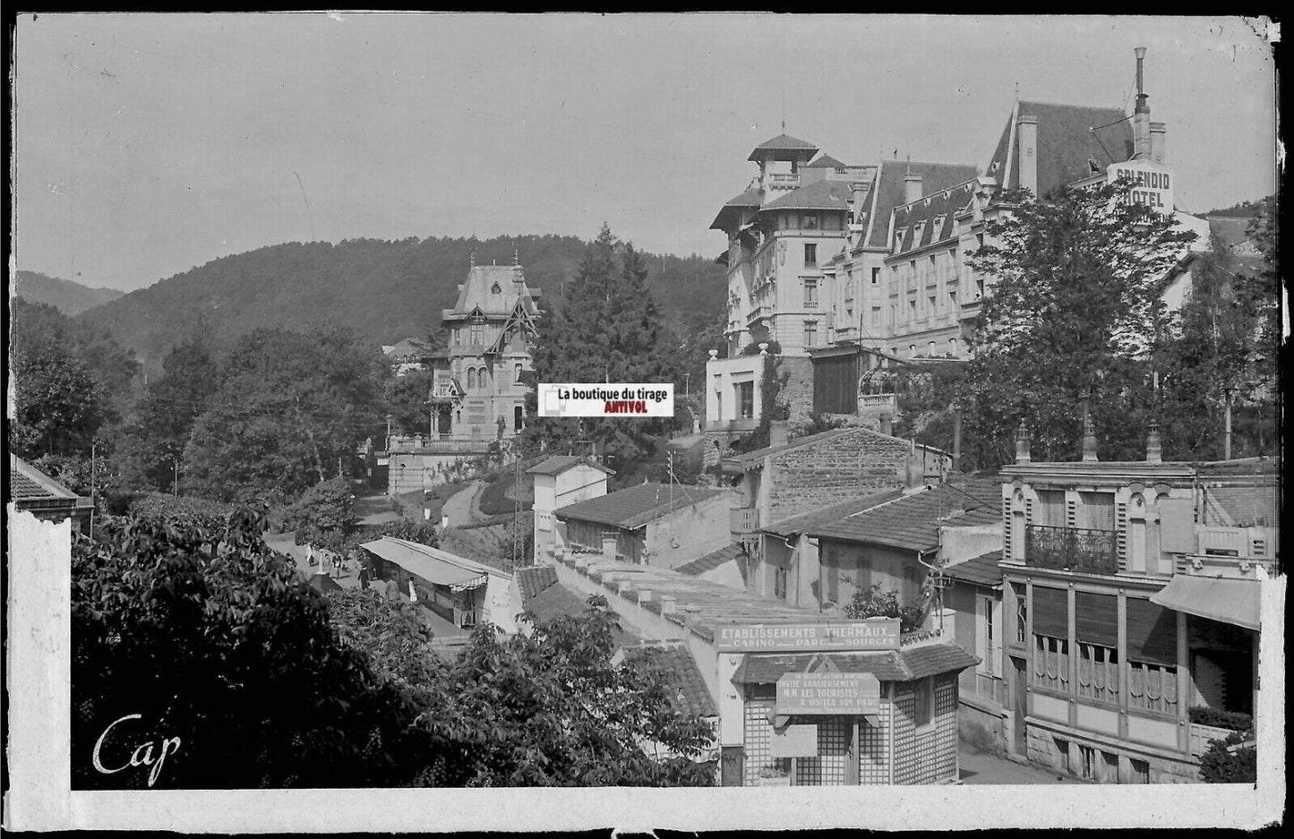 Plaque verre photo ancienne, négatif noir & blanc 9x14 cm, Châtel-Guyon, France