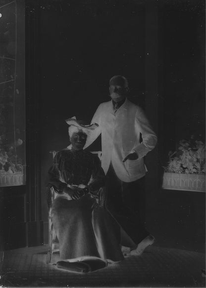 Plaque verre photo négatif 13x18 cm, noir et blanc vintage, homme couple femme 