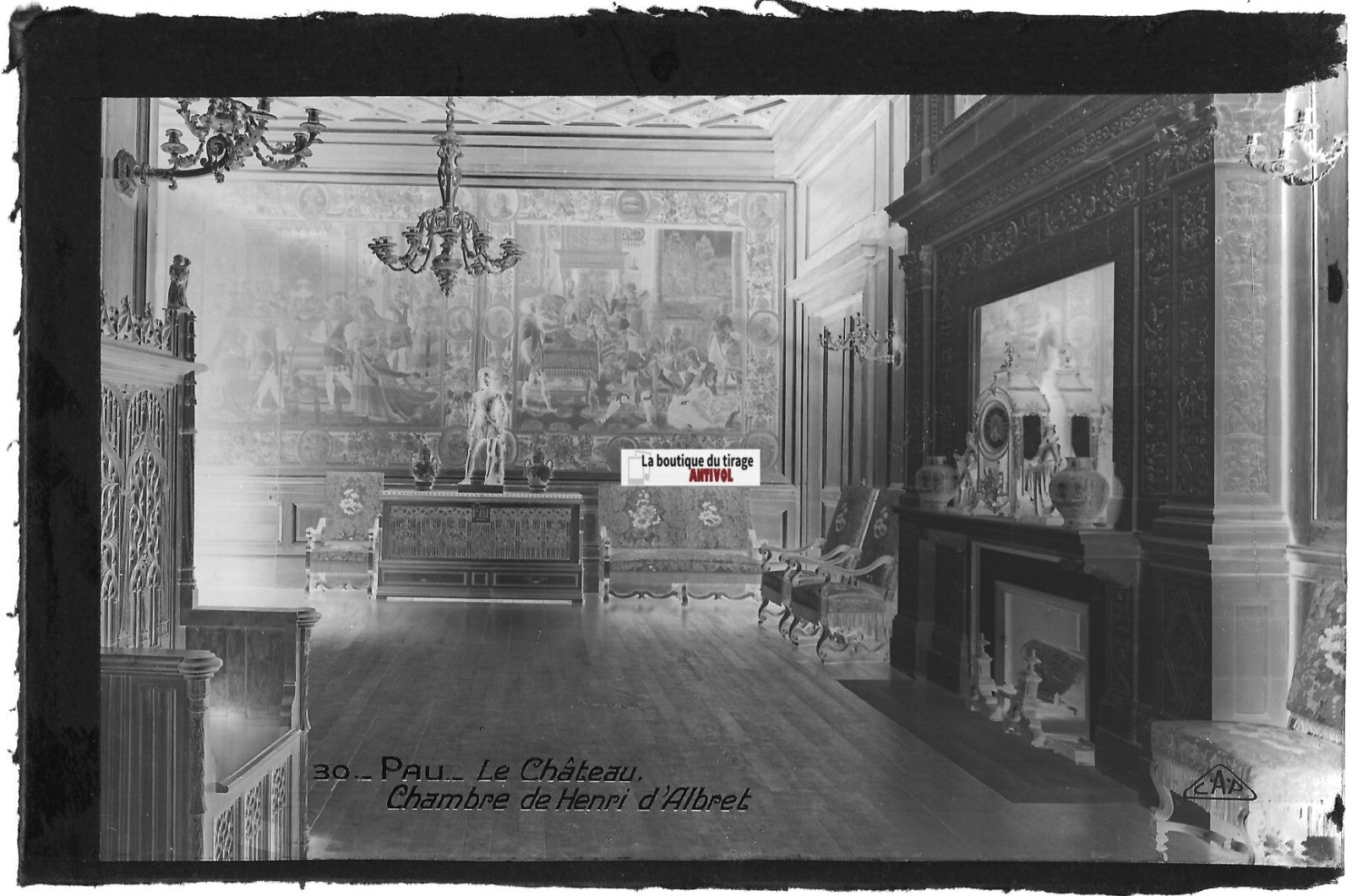 Plaque verre photo, négatif noir & blanc 9x14 cm, château de Pau, Henri d'Albret
