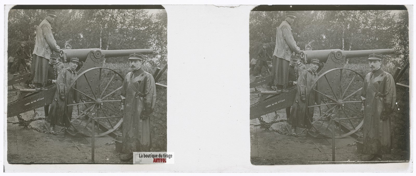 19ᵉ régiment d’artillerie canon, plaque verre stéréo, photo ancienne 4,5x10,7 cm